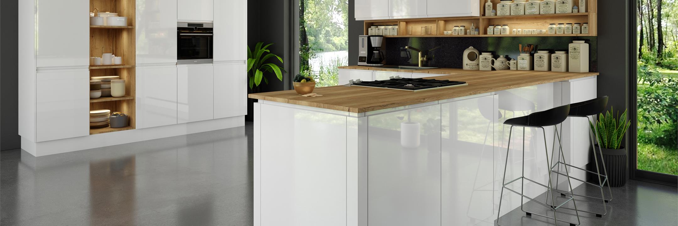 High Gloss White Handleless J Profile Kitchens