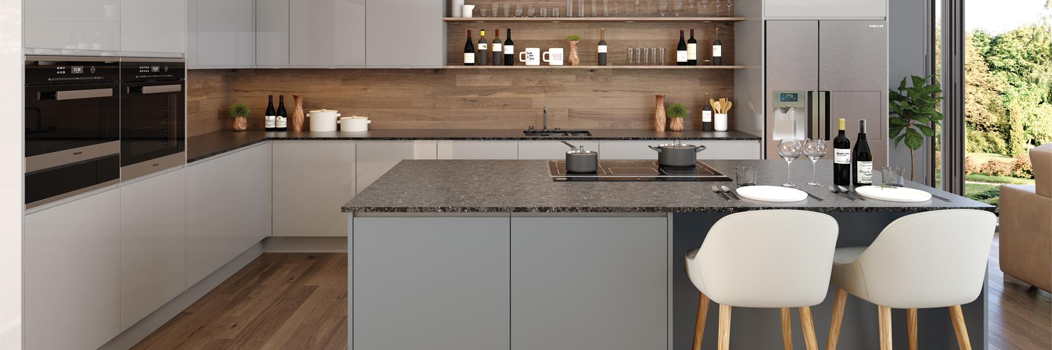 High Gloss Light Grey J Profile Kitchen Doors from Flat Pack Kitchens