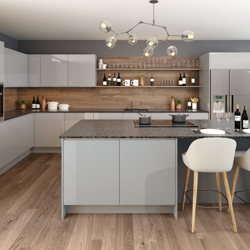 High Gloss Light Grey Handleless Kitchens