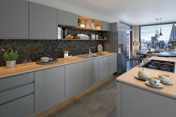 High Gloss Dust Grey Handleless Kitchens-jayline gloss dust grey