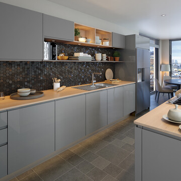 High Gloss Dust Grey Handleless Kitchens