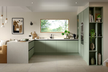 Ora Supermatt Agave Green Kitchen Doors-ora supermatt agave green inrail kitchen